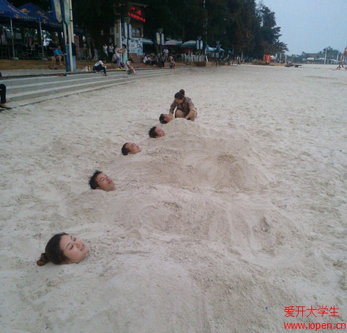 學生們在沙灘上玩這種游戲，未免有些腦殘吧